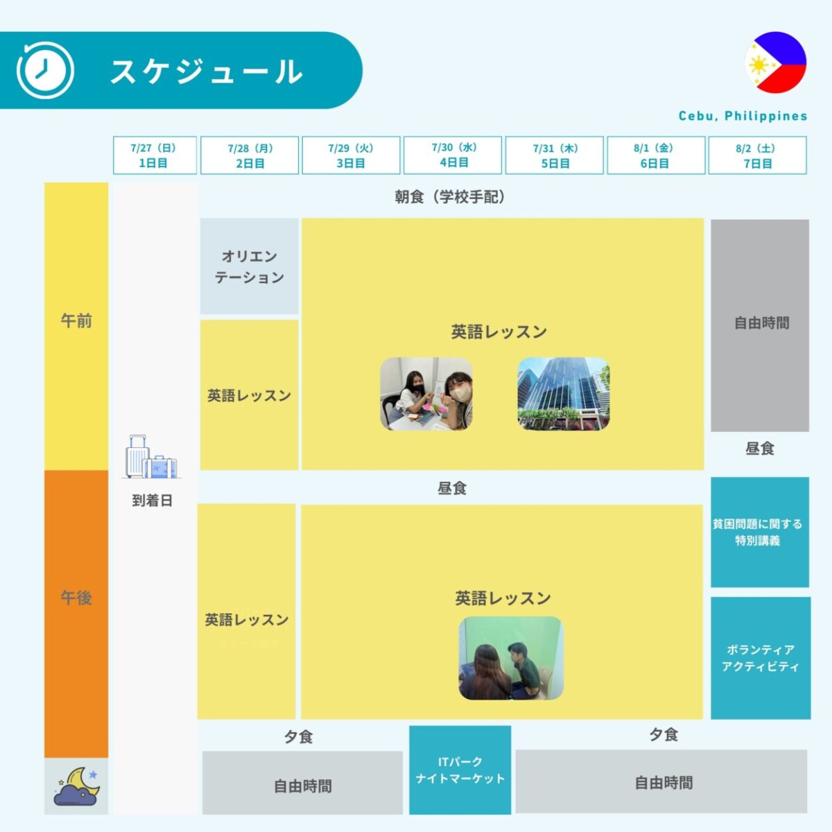 フィリピン中高生留学プログラムのスケジュール表